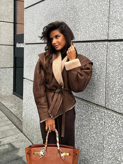 Plush Elegance Lapel Coat